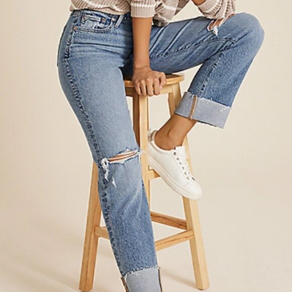 Maurices - edgely High Rise Raw Cuff Hem Relaxed Straight Jean - Picture 1 of 2